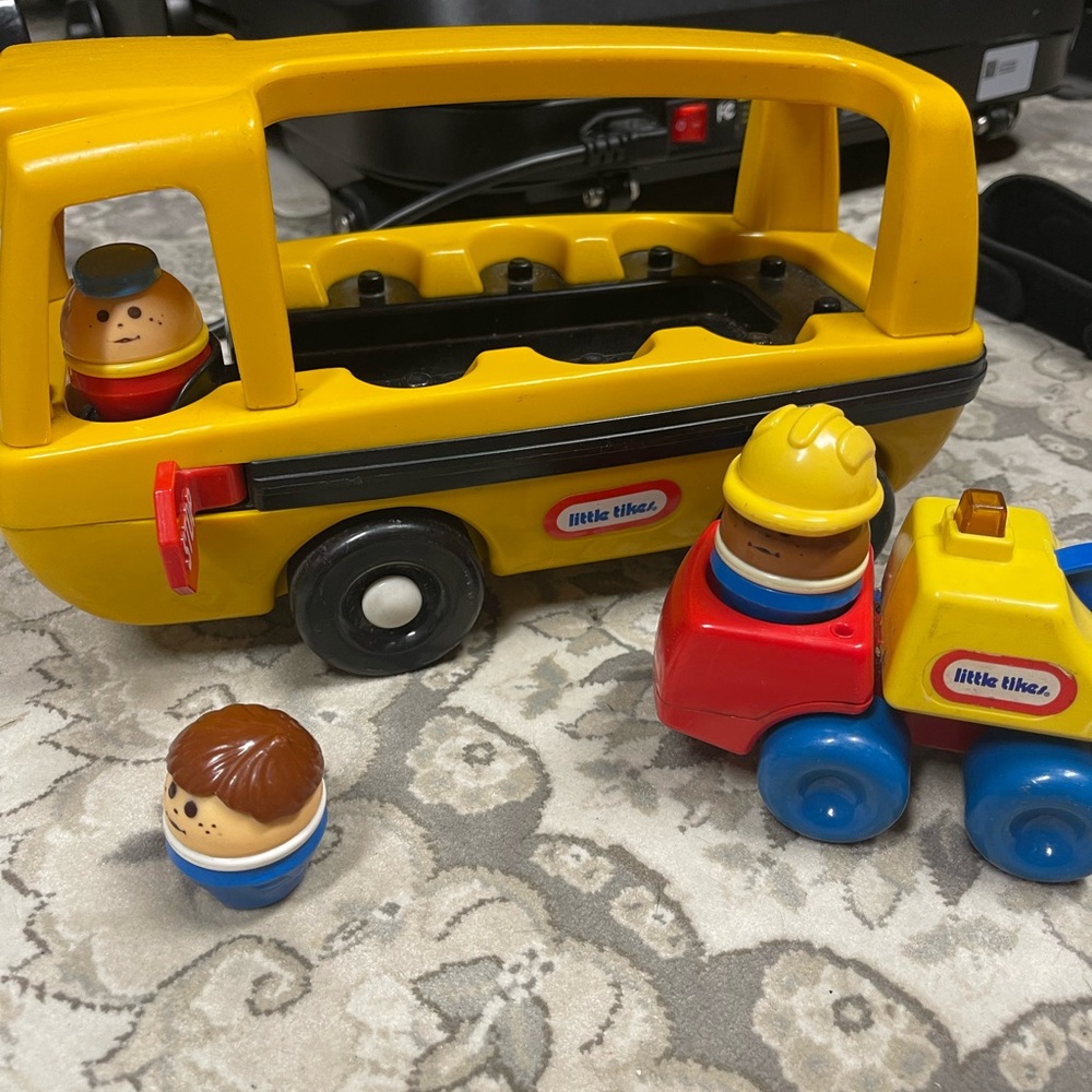 Vintage Little Tikes Yellow School Bus and Construction Set